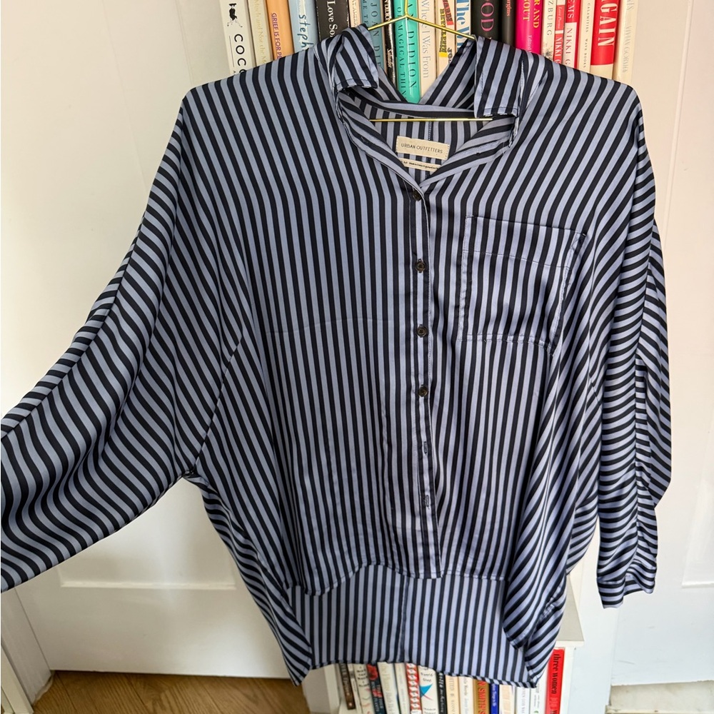 Urban Outfitters Navy and Light Blue Striped Shirt